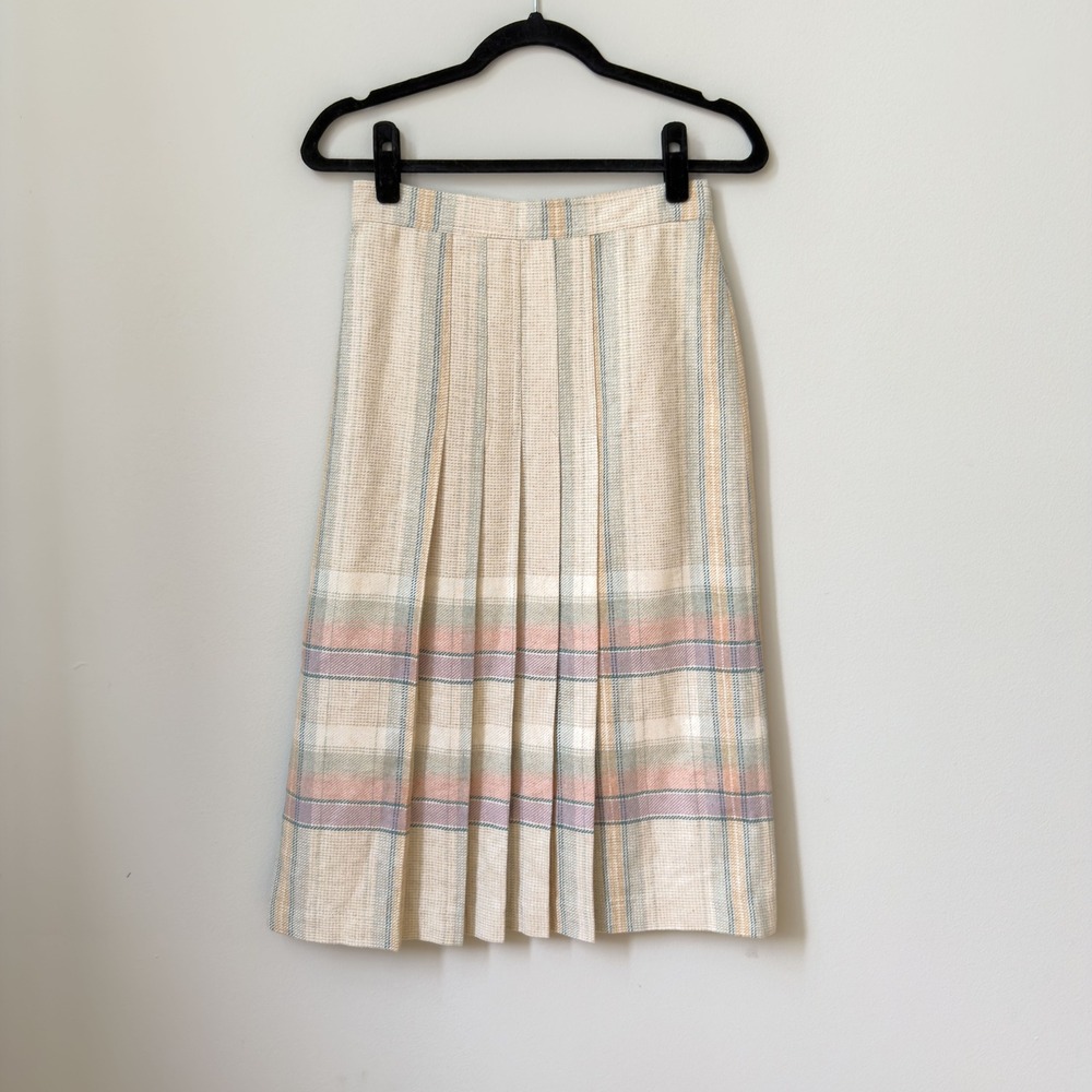 Vintage 70's Cottage Pastel Twee Wool Skirt Pleated Soft Schoolgirl College Town